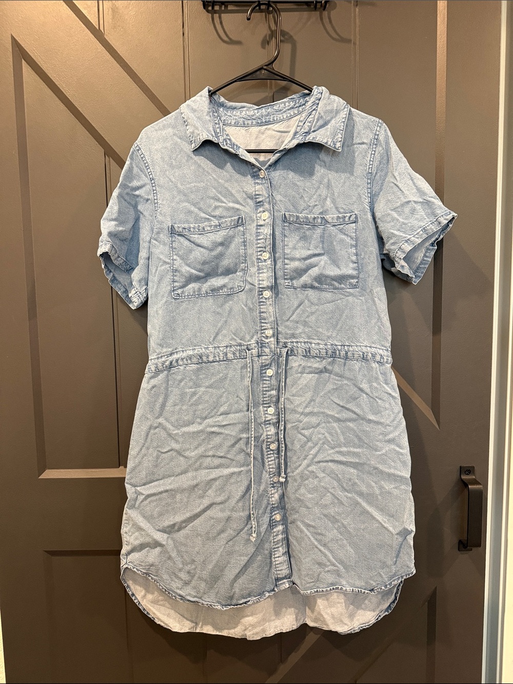 Light Wash Short Sleeve Denim Shirt Dress